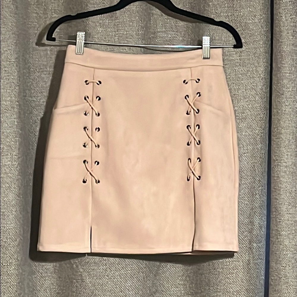Tan Mini Pencil Skirt with Cut Out Design
